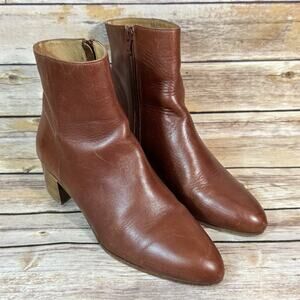 Sessun Womens Cognac Brown Leather Block Heel Almond Toe Ankle Boots 38/7